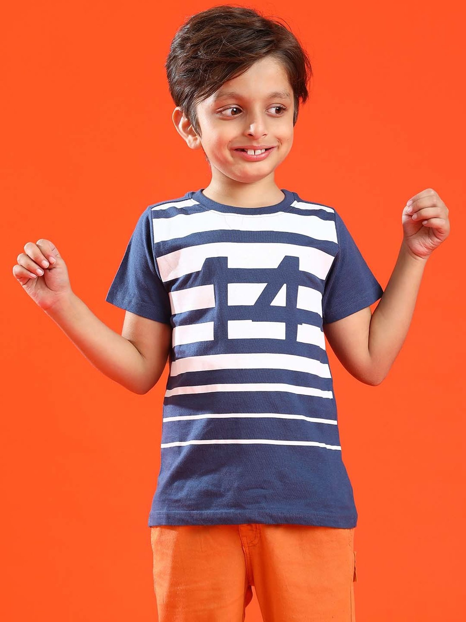 Tales & Stories Kids Navy & White Cotton Printed T-Shirt