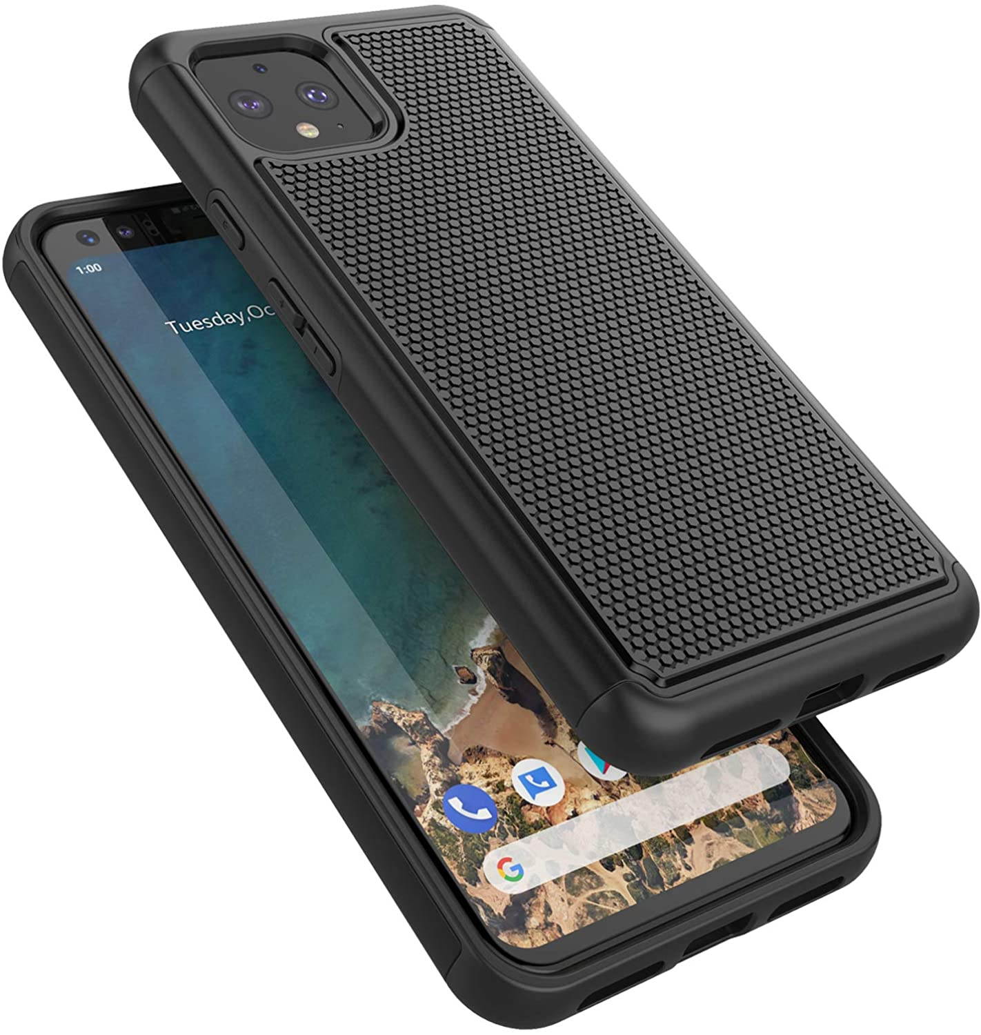 Google Pixel 4 XL Case, 2019 Google Pixel 4XL Cute Case, Tekcoo [Tmajor] Shock Absorbing [Green] Rubber Silicone & Plastic Scratch Resistant Bumper Grip Sturdy Hard Phone Cases Cover