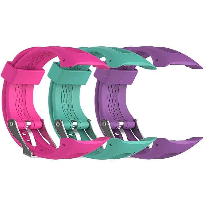Band for Garmin Forerunner 1015 Soft Silicone Replacement Watch Band Strap for Garmin Forerunner 1015 GPS Watch 3PCS PinkampTealampPurple SDisplay Size 081quotx077quot