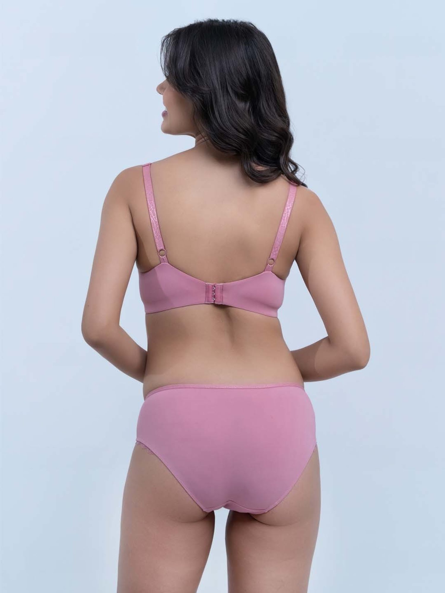 Soie Pink Lace Work Bra Panty Set