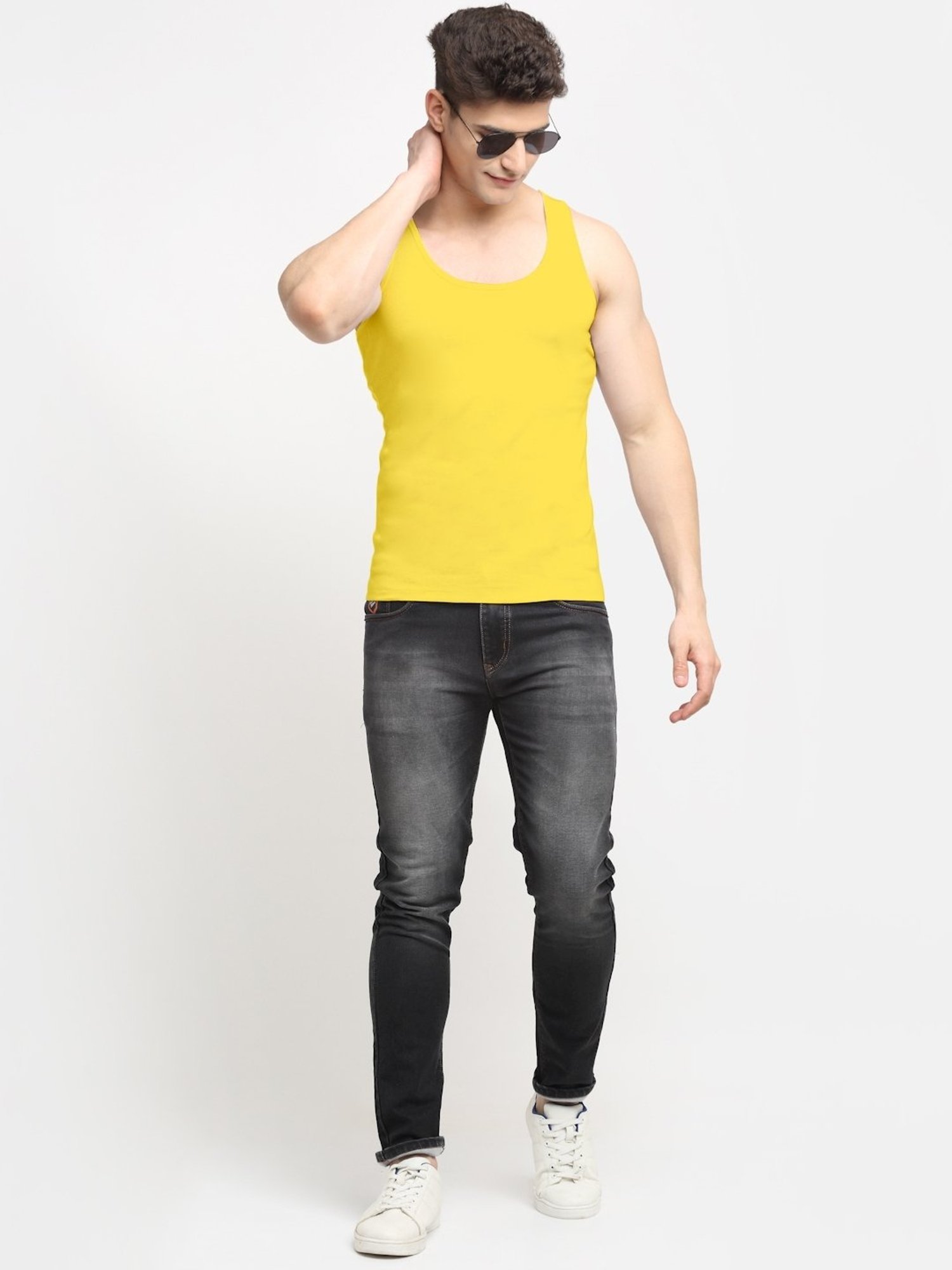 Friskers Yellow Cotton Slim Fit Vest