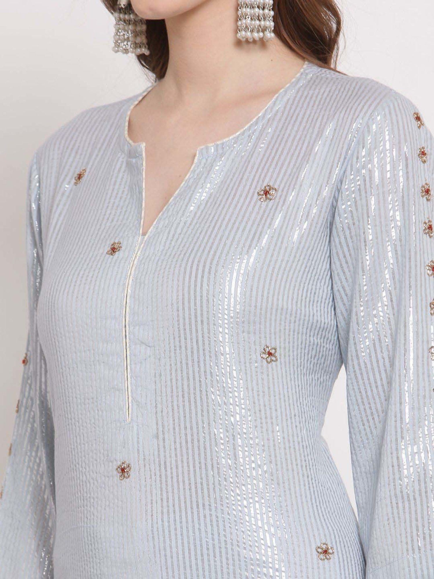 DART STUDIO Blue Cotton Striped Kurta Pant Set