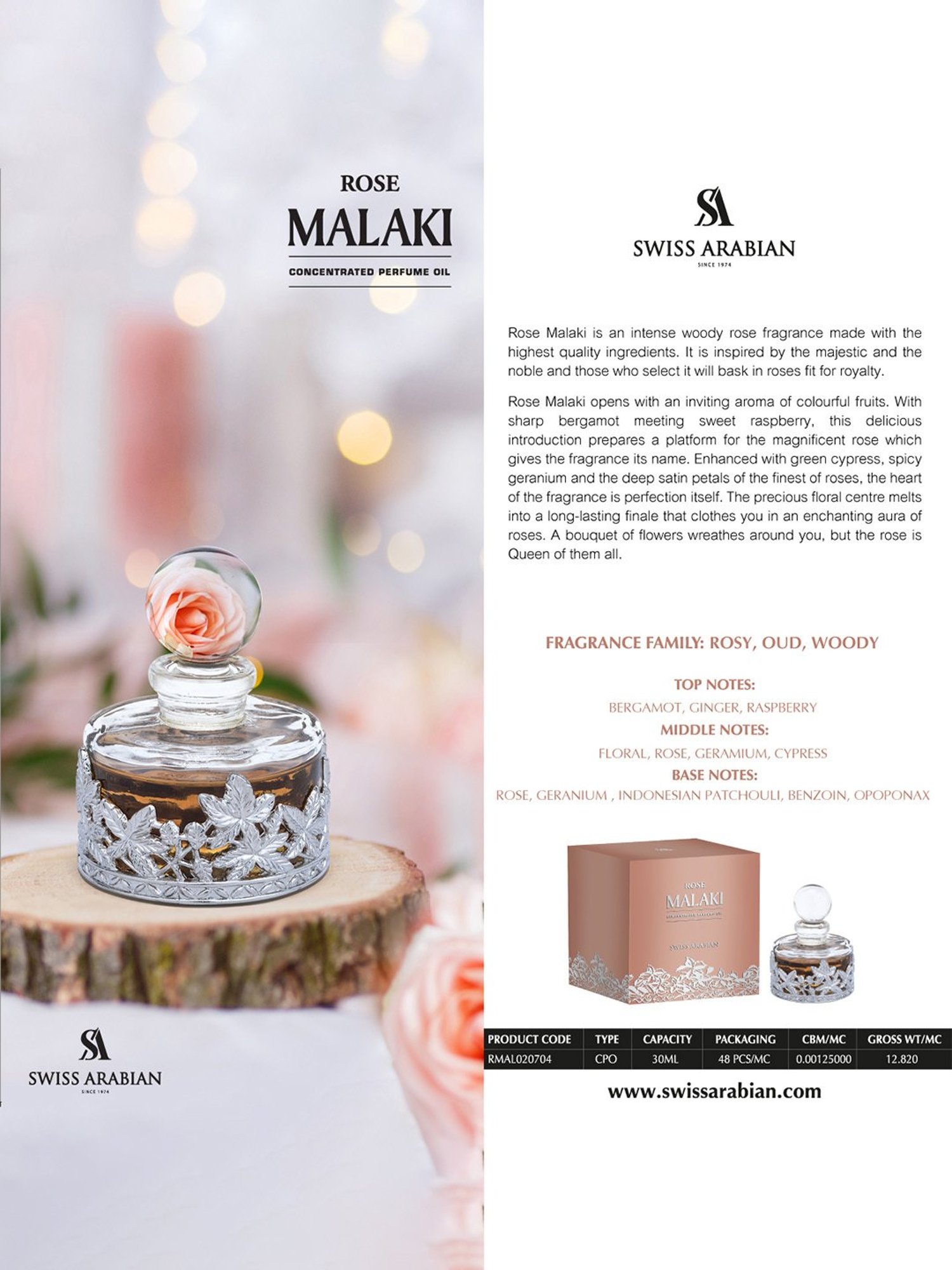 Swiss Arabian Rose Malaki 207 Concentrated Perfume Oil - 25 ml