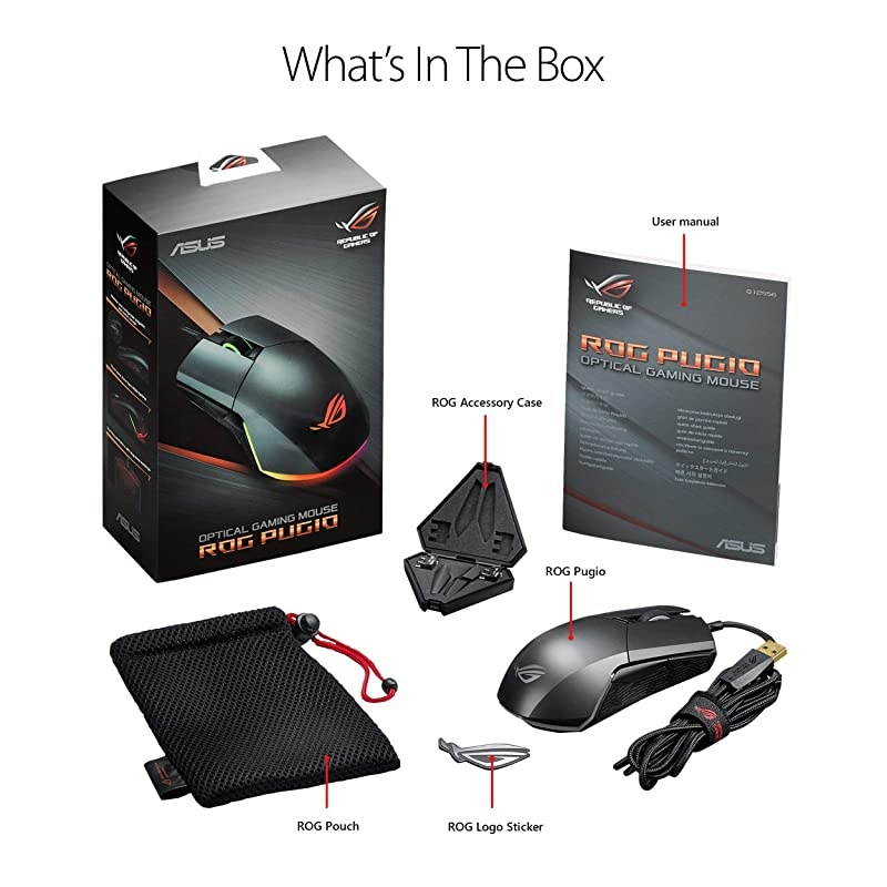 Optical Gaming Mouse ROG Pugio | Ergonomic amp Truly Ambidextrous PC Gaming Mouse | Configurable amp Swappable Side Buttons | 7200 DPI Optical Sensor | Aura Sync RGB ROG Armoury II