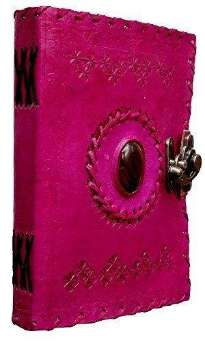 LEATHER JOURNAL Writing Notebook - Antique Handmade Leather Bound Daily Notepad For Men & Women Unlined Paper Medium 7 x 5 Inches, Best Gift for Art Sketchbook,Travel Diary & Notebooks (Pink)