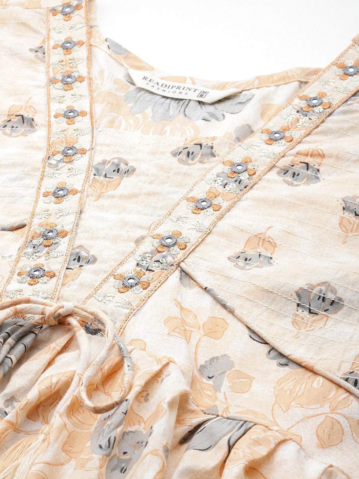 READIPRINT FASHIONS Beige Cotton Floral Print Kurta Pant Set With Dupatta