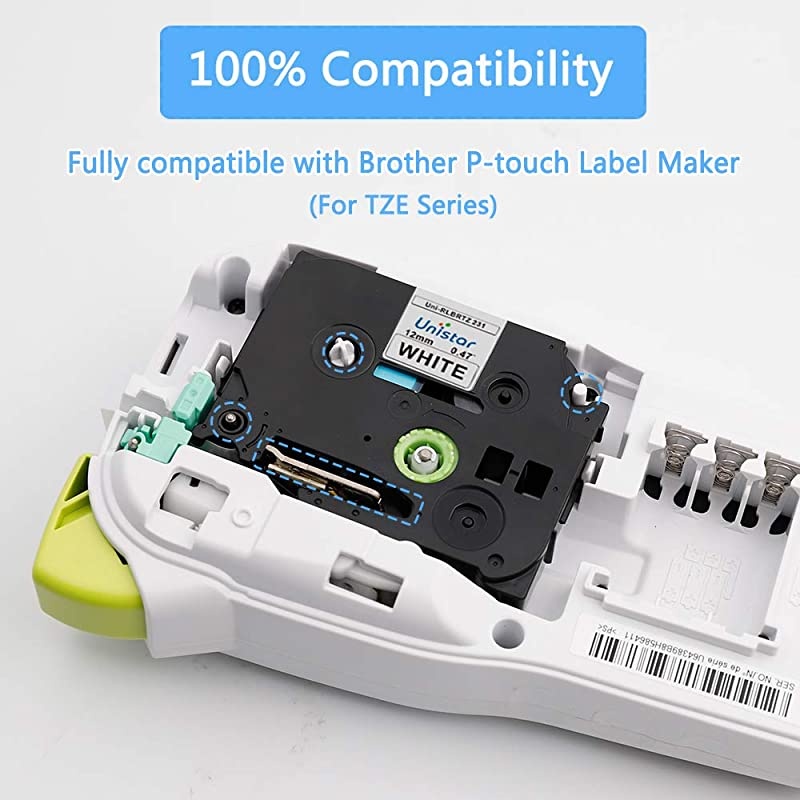 Compatible Label Tape Replacement for Brother PTouch 12mm 047 Inch Laminated Black on White Tape TZe231 TZe231 TZ231 for Label Maker PTD210 PTD400 PTD600 PT1280 262 Feet 10 Pack