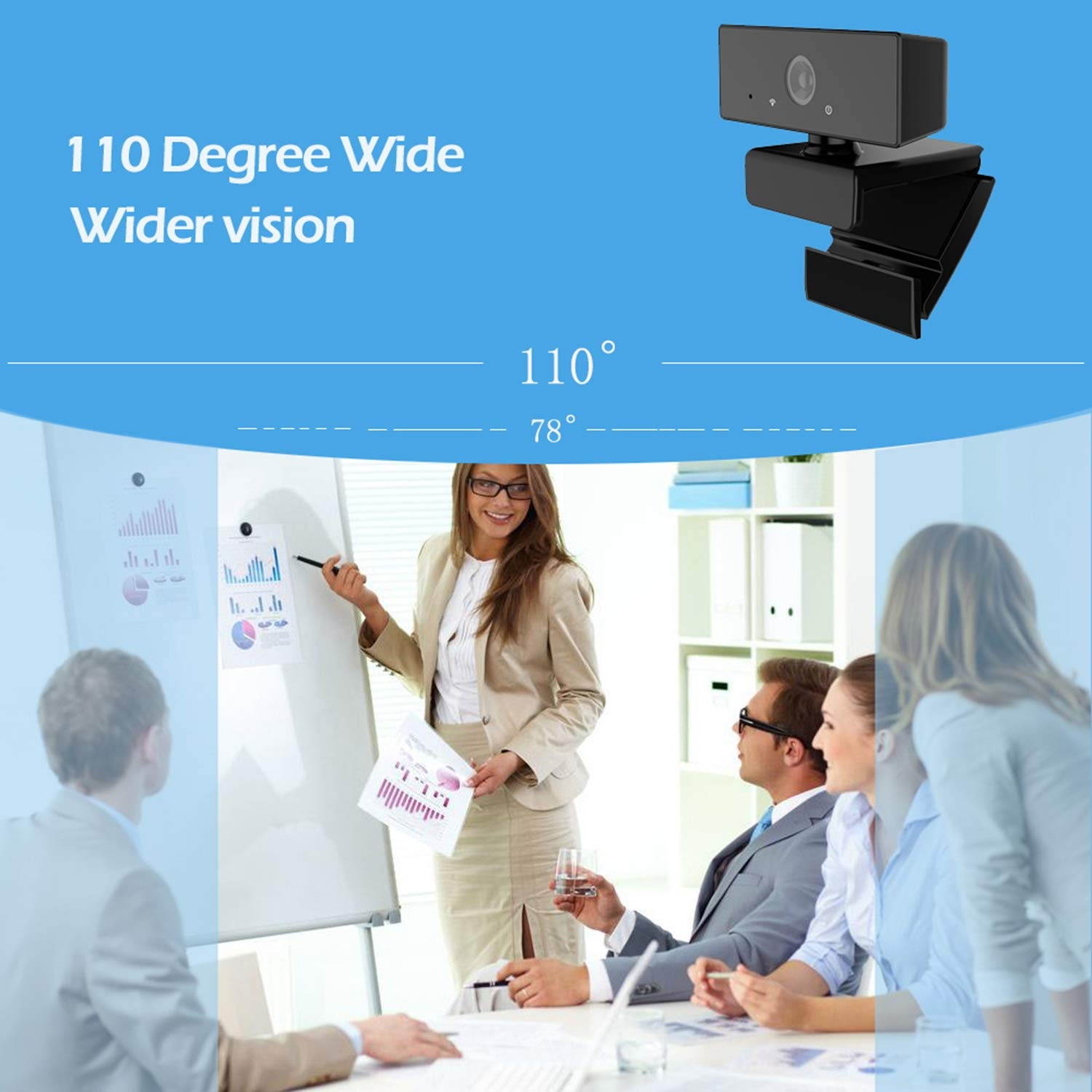 1080P Webcam, NP HD PC Webcam USB Mini Computer Camera Built-in Microphone, Flexible Rotatable Clip, for Laptops, Desktop and Gaming, Black