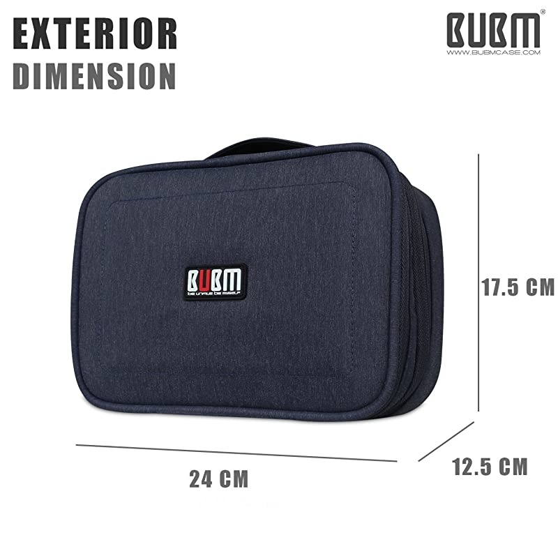 Electronics Organizer Bag,Double-Layer Convenient Travel Cable Storage Bag for IPad, Mobile Phone, Charger, USB Cable, SD Card, U Disk, Power Bank, Earphone(13 Feet Cable Management Belt)