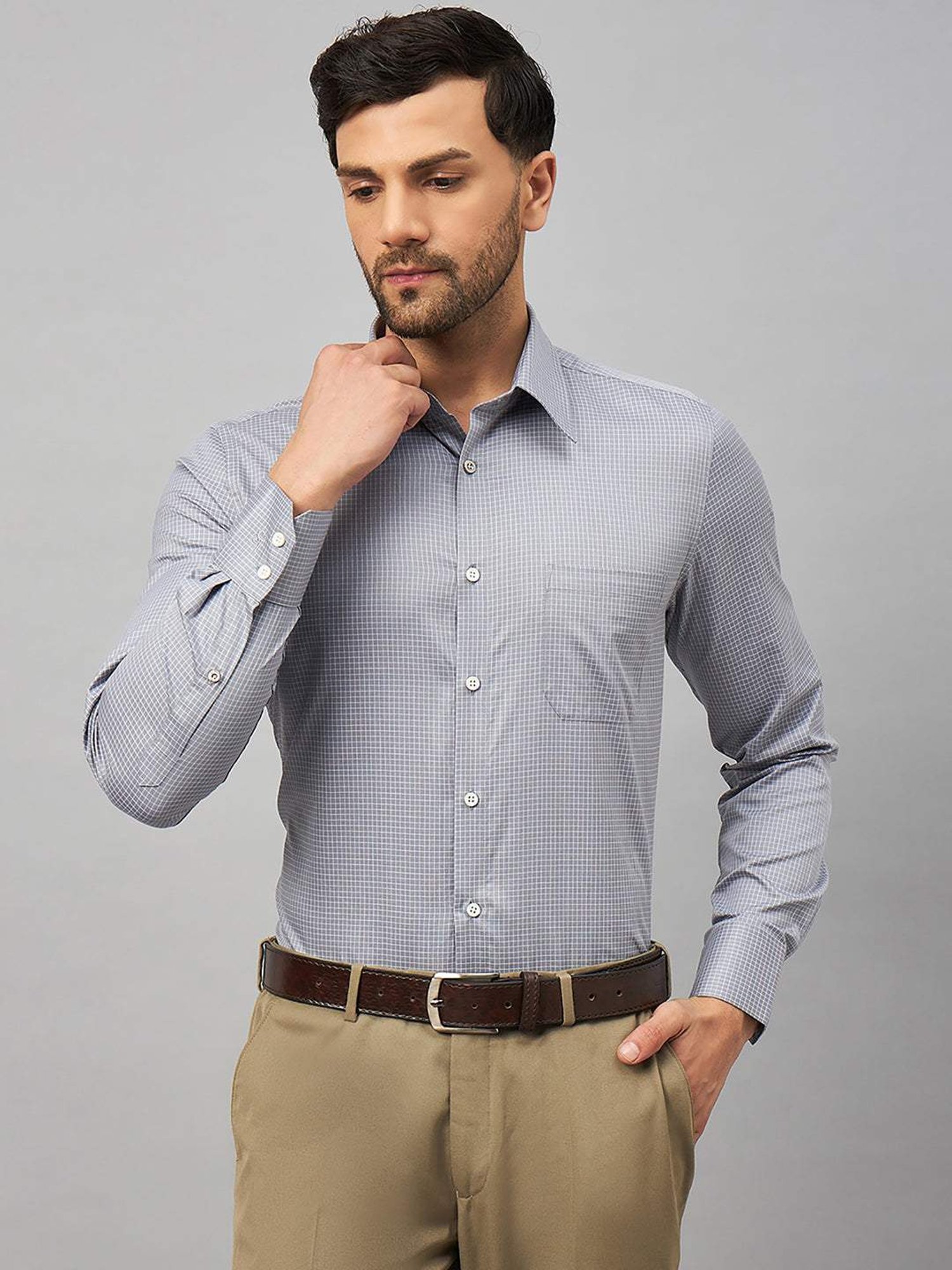 Louis Stitch Grey Cotton Regular Fit Checks Shirt