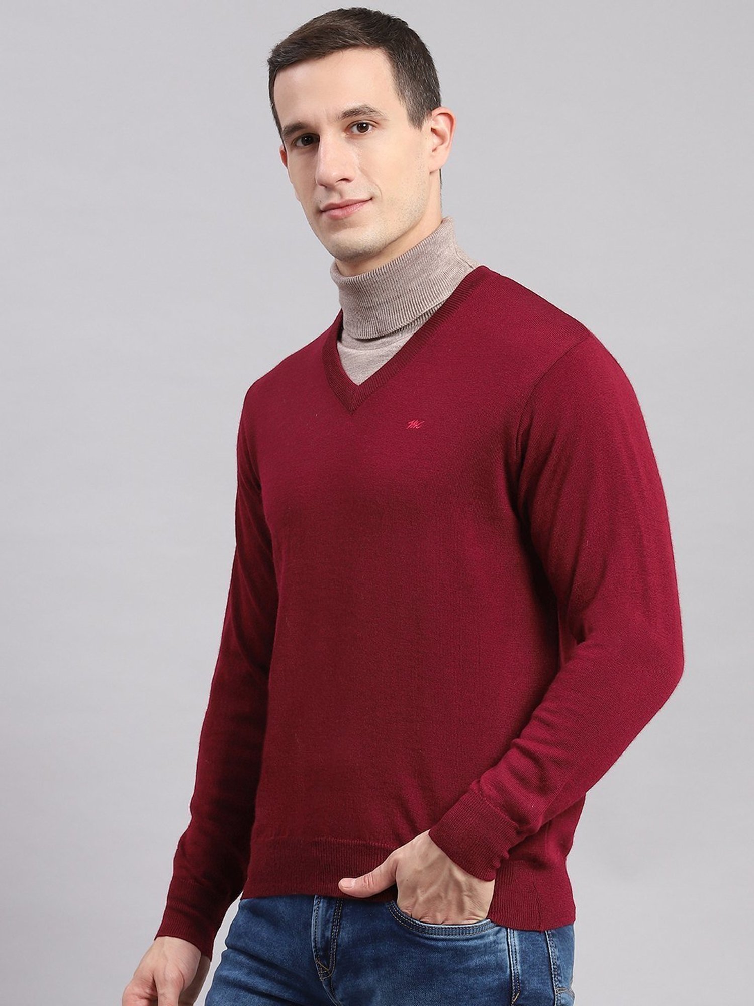 Monte Carlo Dark Maroon Regular Fit Sweater