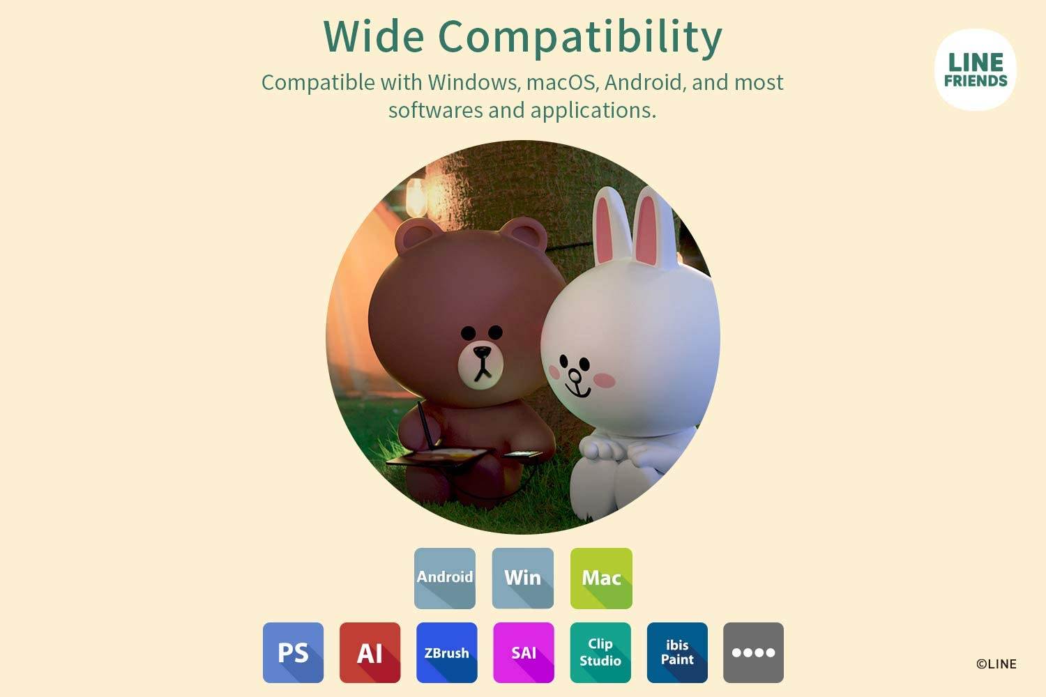 XP-PEN Graphics Tablet Deco01V2 Pen Tablet Line Friends Edition Digital Pad for Drawing and Animation with Tilt Support Passive Pen