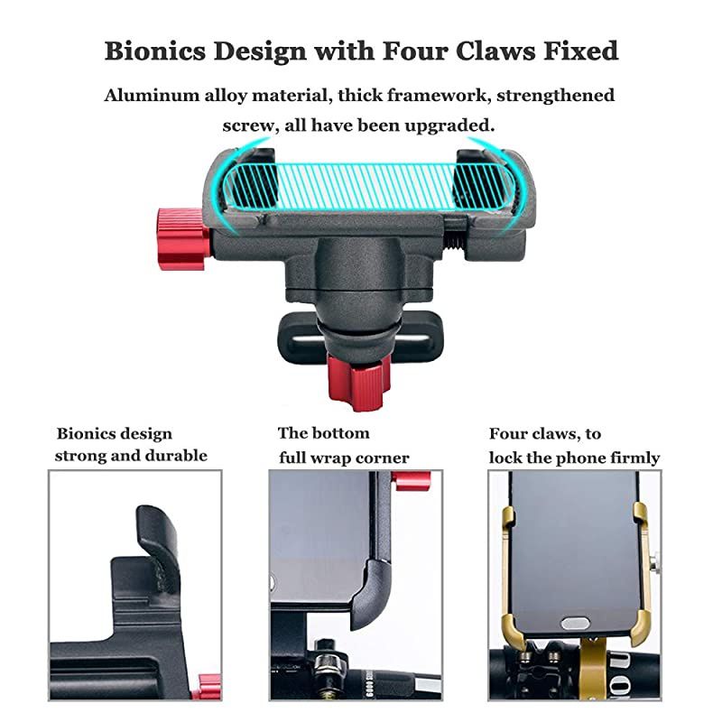 Universal Bike Phone Mount Aluminum Alloy Bicycle Handlebar Phone Holder with 360 Adjustable Holds Cellphone from 2237 Wide Fits iPhone Xs|XS Max XR X 8 | 8+ Galaxy S10 S10+