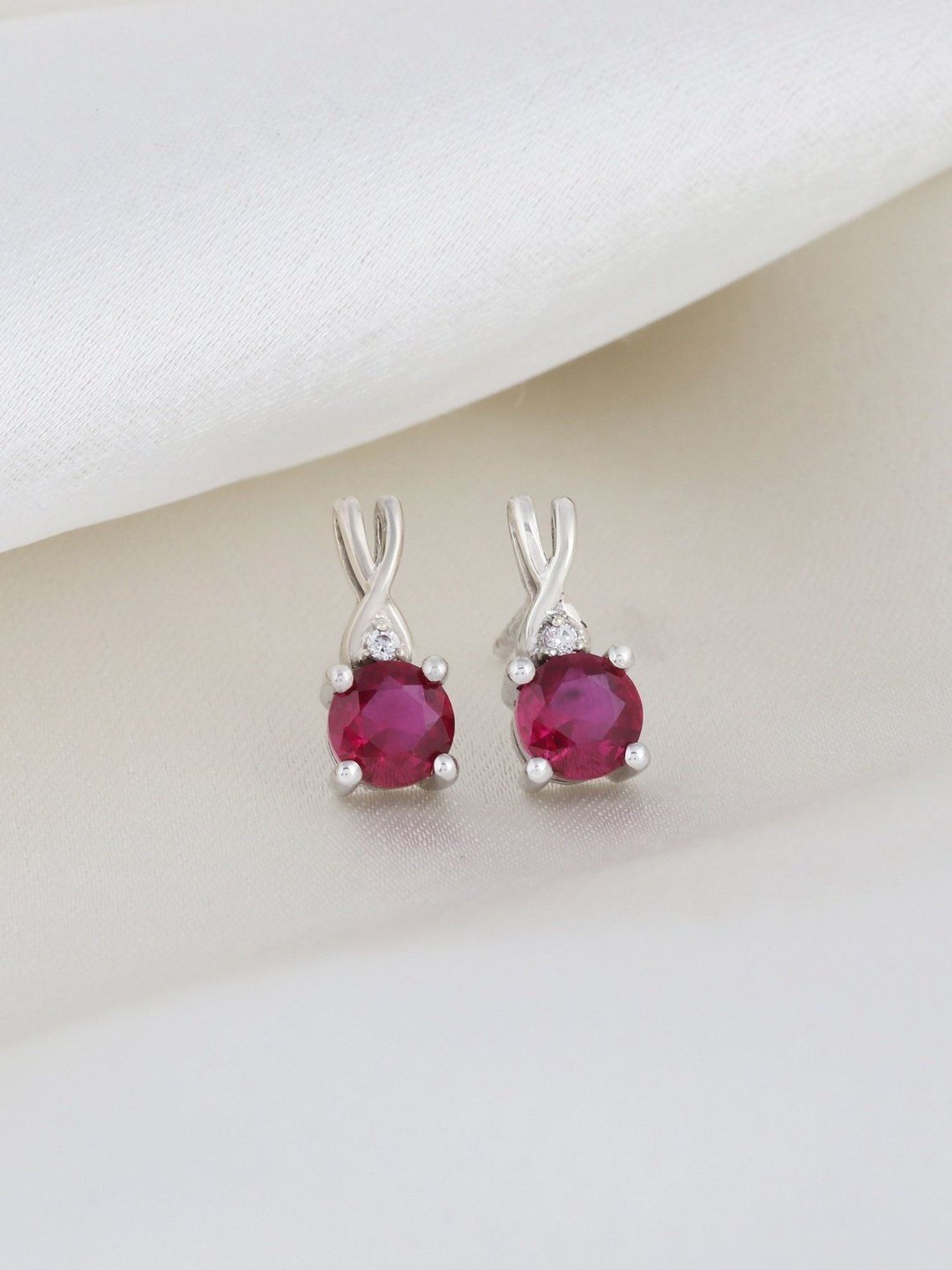 Ornate Jewels 92.5 Pure Sterling Silver Red Ruby and American Diamond Stud Earrings