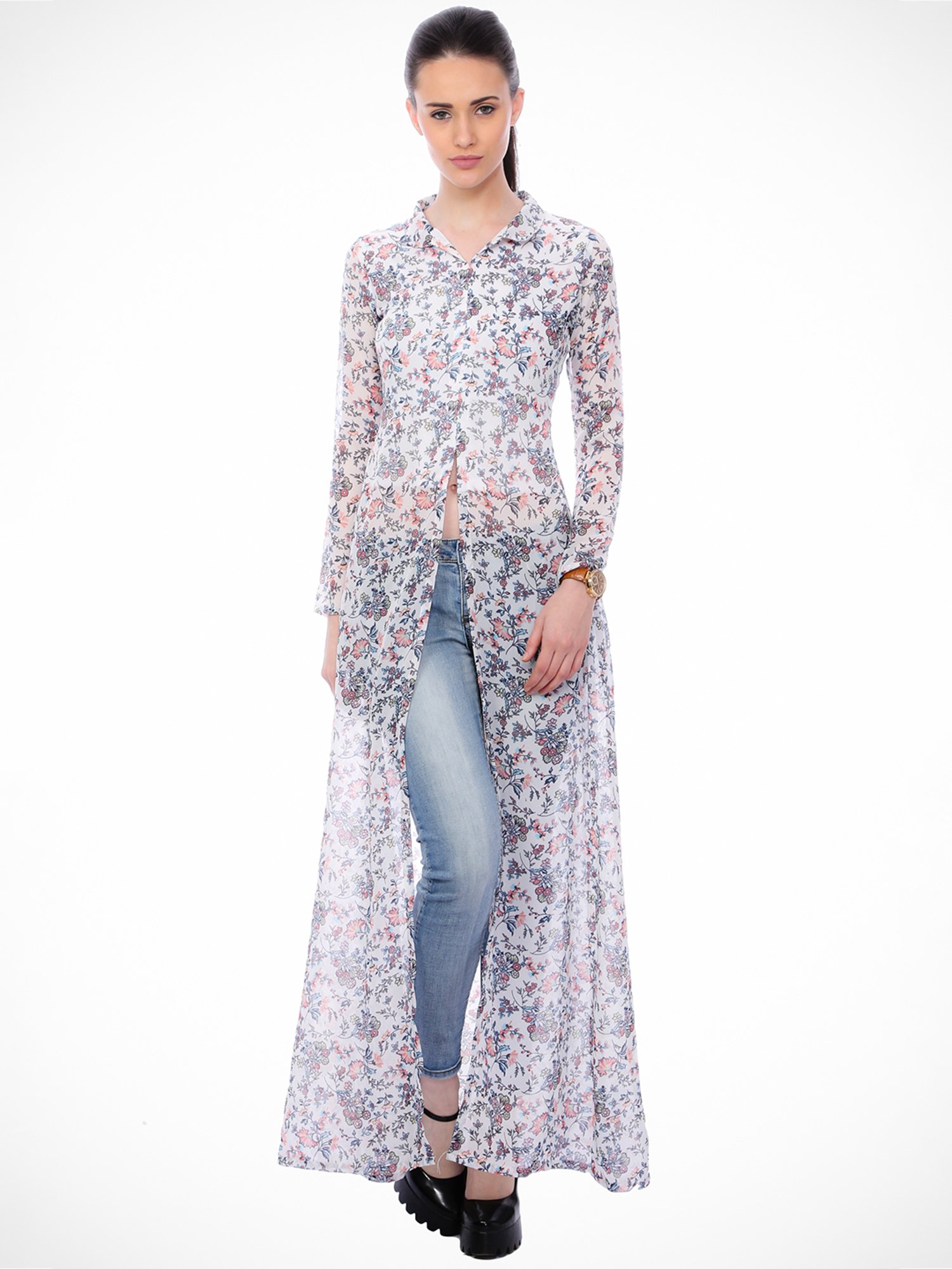 Scorpius White Floral Print Long Top