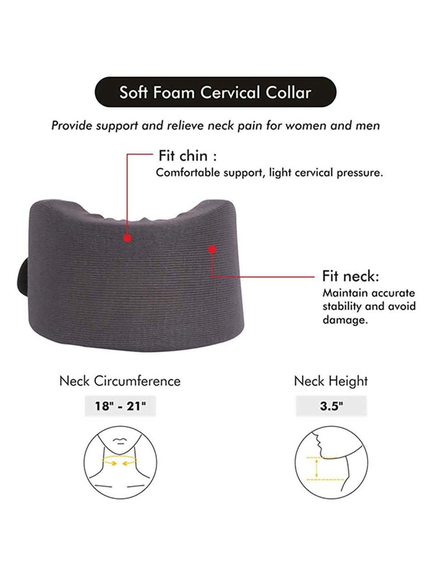AccuSure Soft Cervical Collar Support Adjustable Neck Brace - L (Grey)