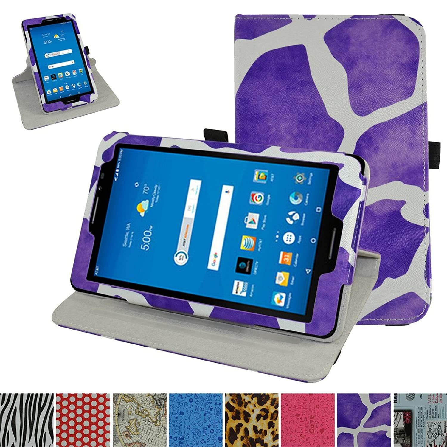 AT&T Trek 2 HD Rotating Case (Model 6461A),Mama Mouth 360 Degree Rotary Stand with Cute Cover for 8" ZTE Trek 2 HD K88 /ZPad 8 K81 Android Tablet,Giraffe Purple