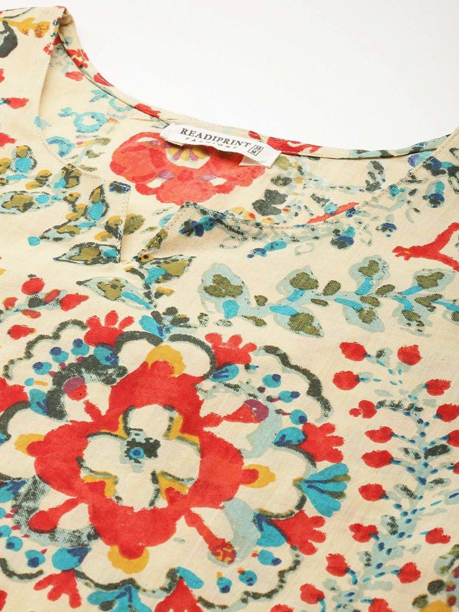 READIPRINT FASHIONS Beige Cotton Printed Short Kurti Pant Set