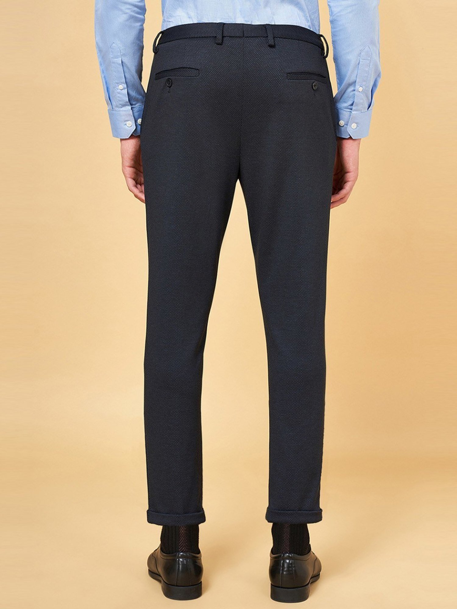 Byford by Pantaloons Navy Regular Fit Printed Trousers