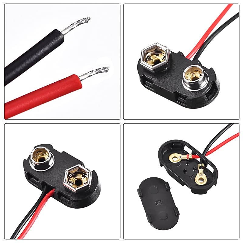 Pack T Type 9 V Battery Clip Connector Long Cable Connection Hard Shell Black Red Connector T Type