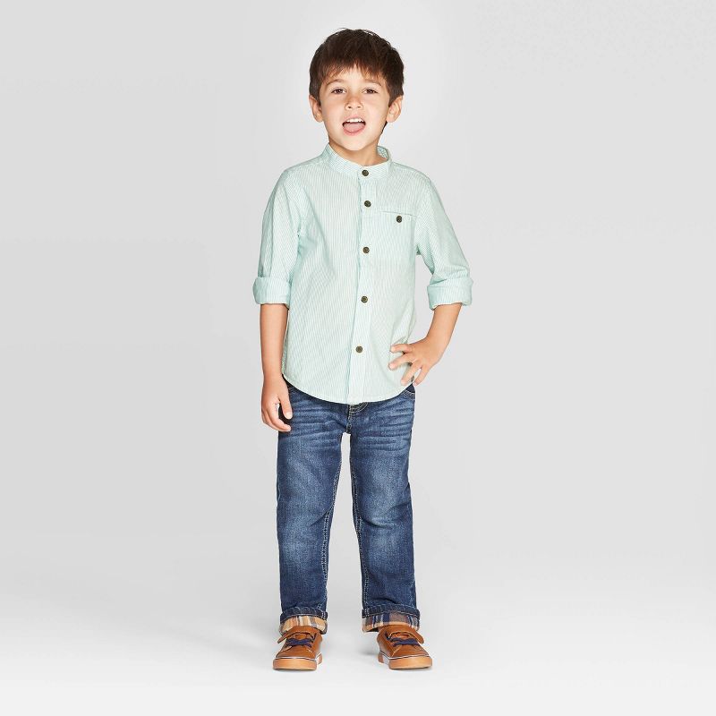 Toddler Boys' Button-Down Shirt - Cat & Jack™ Aqua 3T