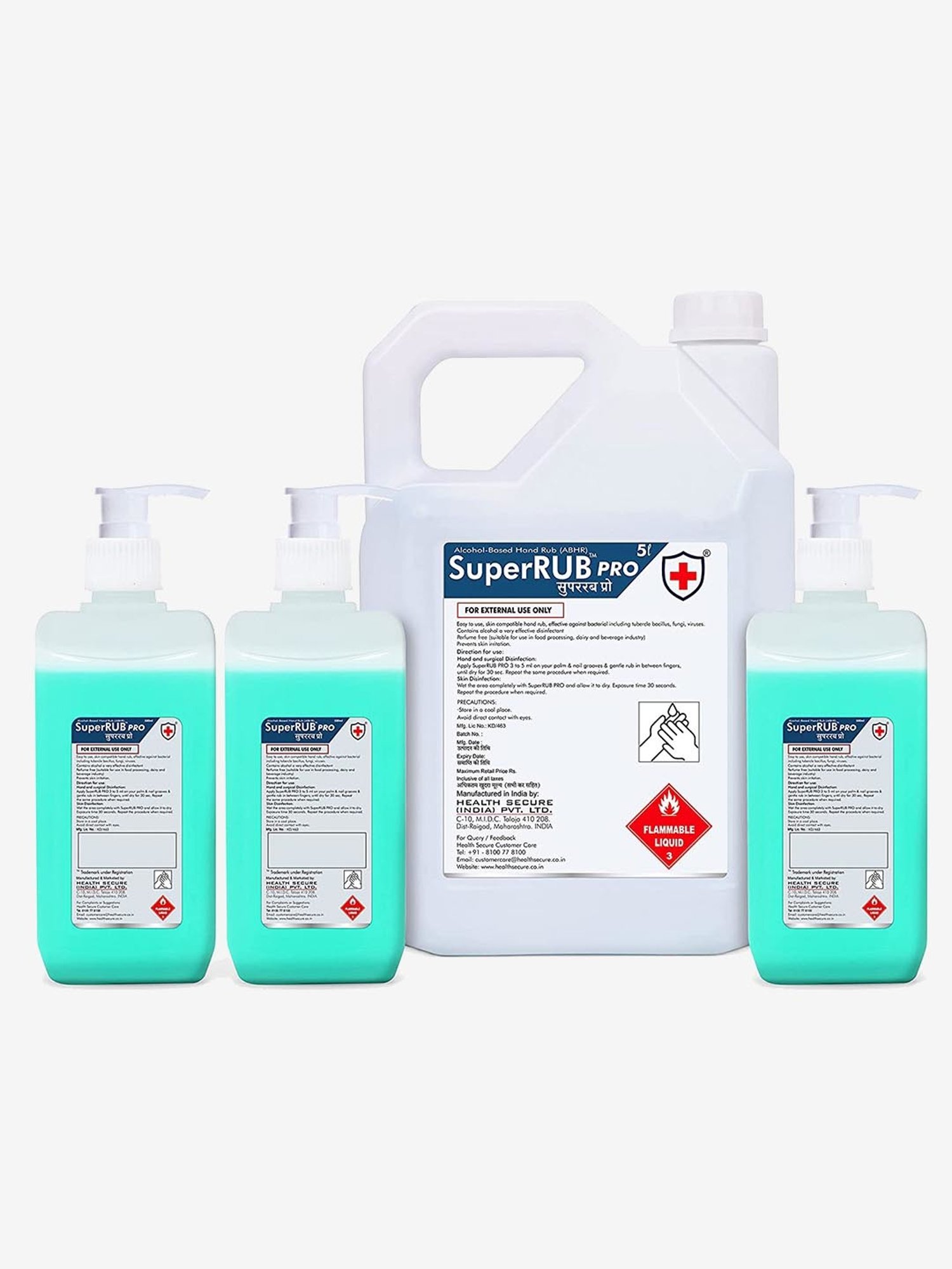 SuperRUB Pro Alcohol Based 5L & 500ml Hand Sanitizer Combo (White)