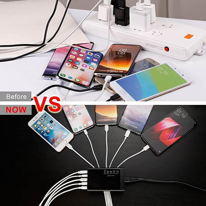 Port USB Wall Charger 40W 8A, 5 Port Desktop USB Charging Station for ple Devices, Travel Portable USB Charger for Cell Phone, Tablet