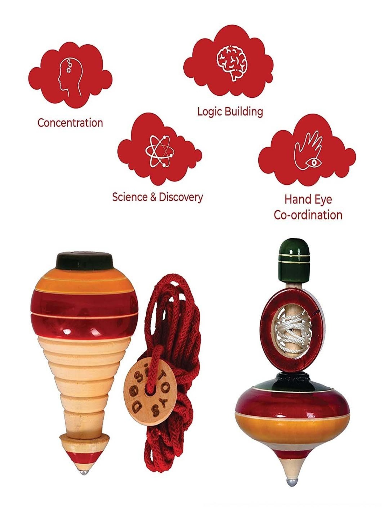 Desi Toys Kids Multicolor Wooden Spinning Top & Windup Top Set