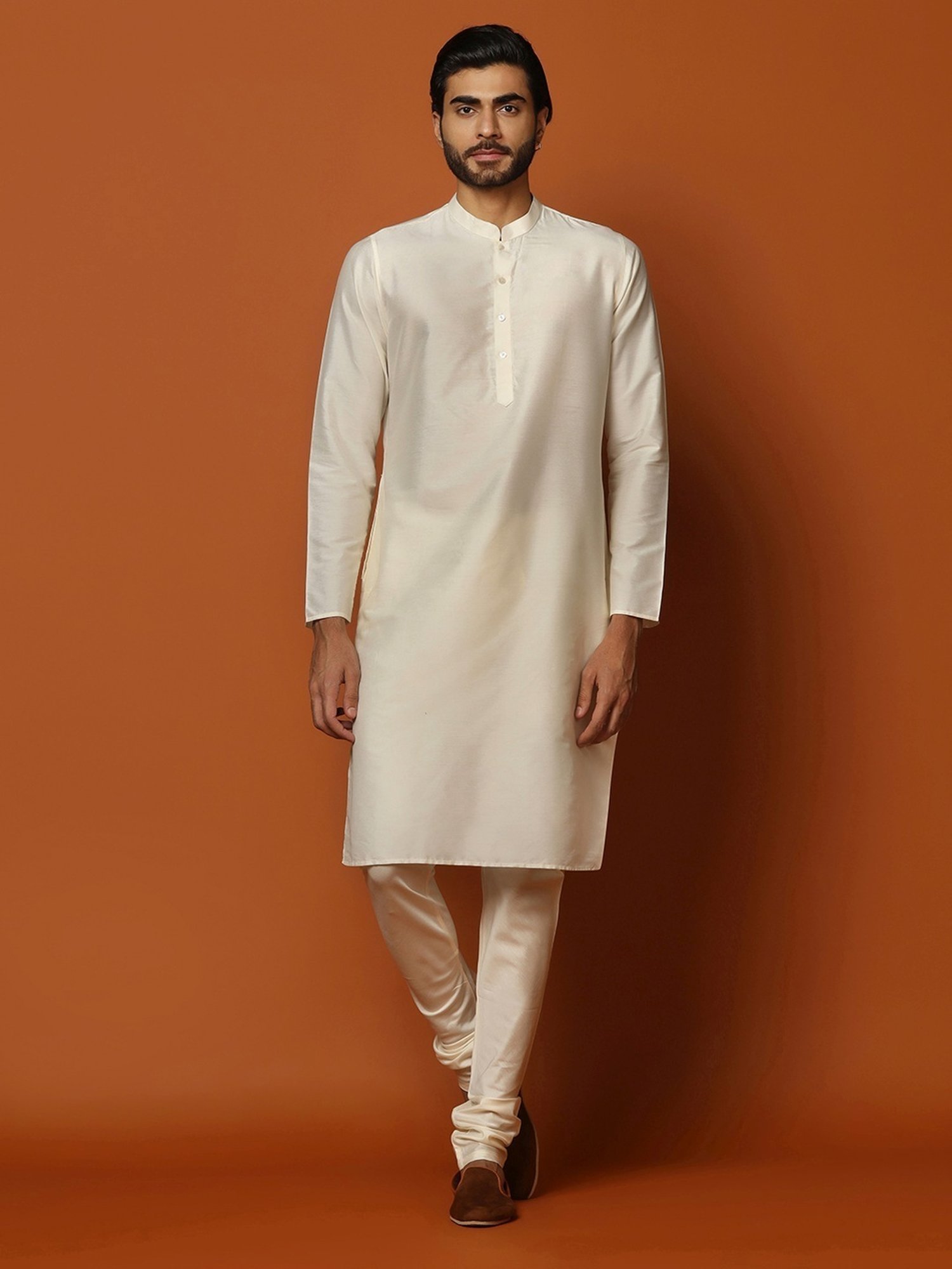 KISAH Orange Regular Fit Self Pattern Kurta Set With Jacket