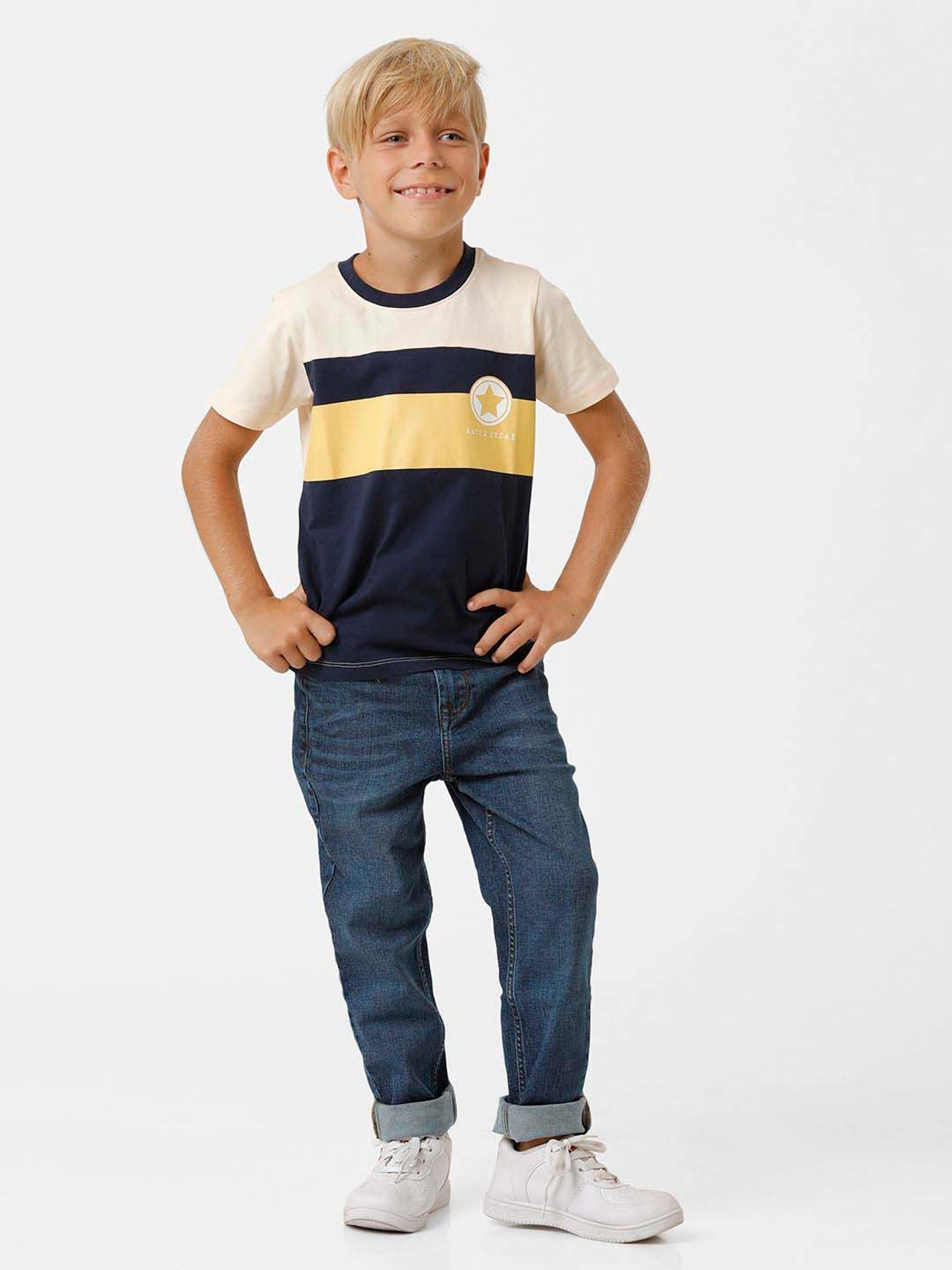 Kate & Oscar Kids Multicolor Cotton Color Block T-Shirt