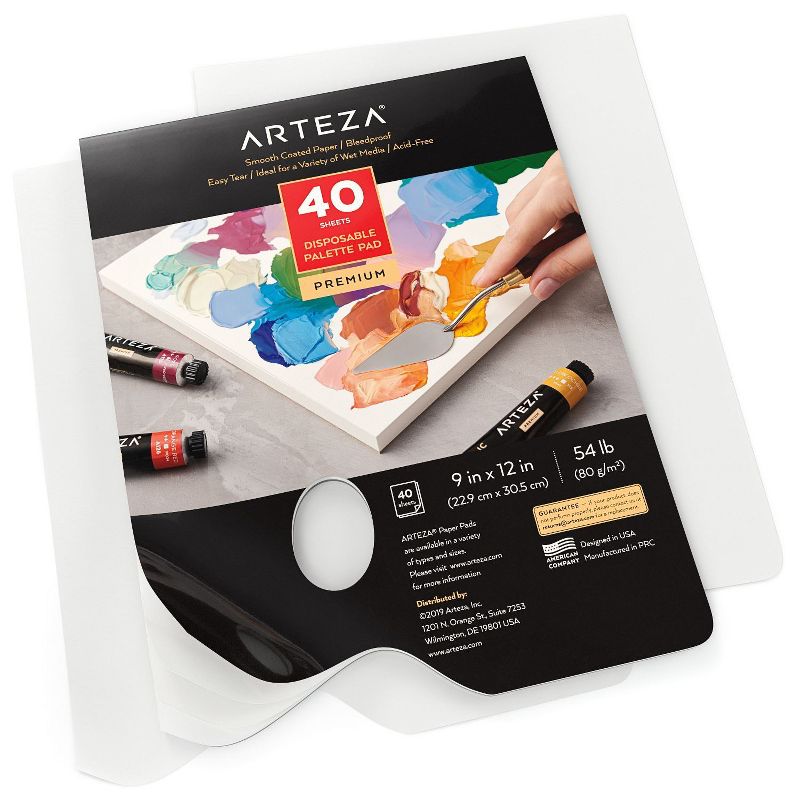 Arteza Disposable Palette Bleed-Proof Paper Pad, Simple Cleanup, 9"x12", 40 Sheets (ARTZ-9667)