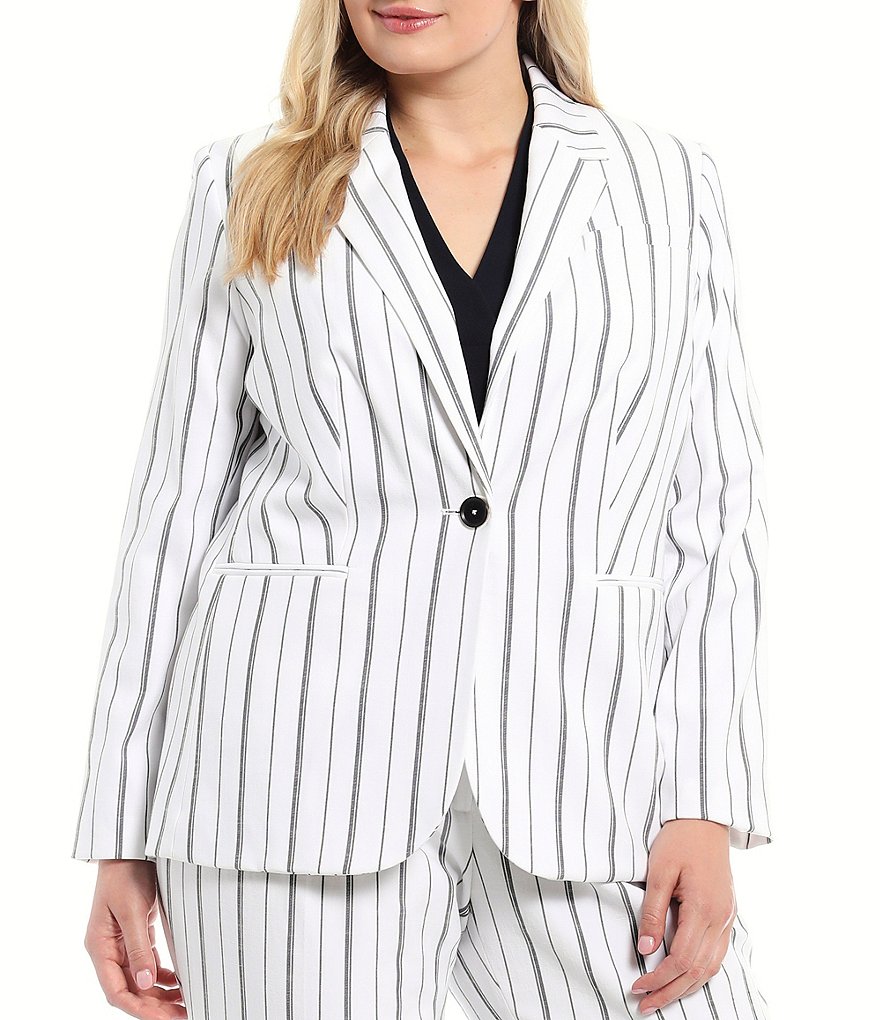 Calvin Klein Plus Size Stretch Stripe One-Button Front Blazer
