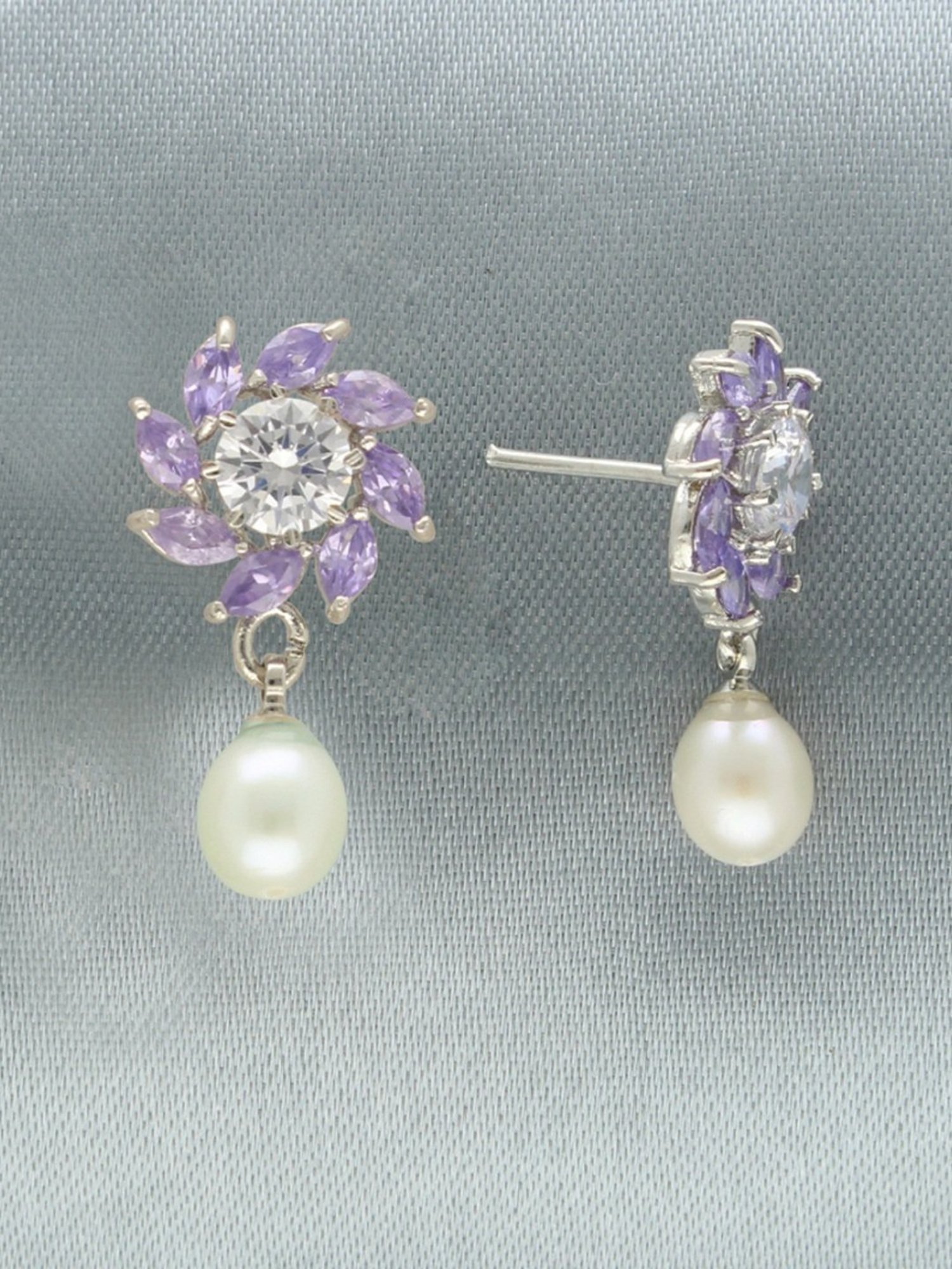 Sri Jagdamba Pearls White & Purple Hemal Earrings for Women