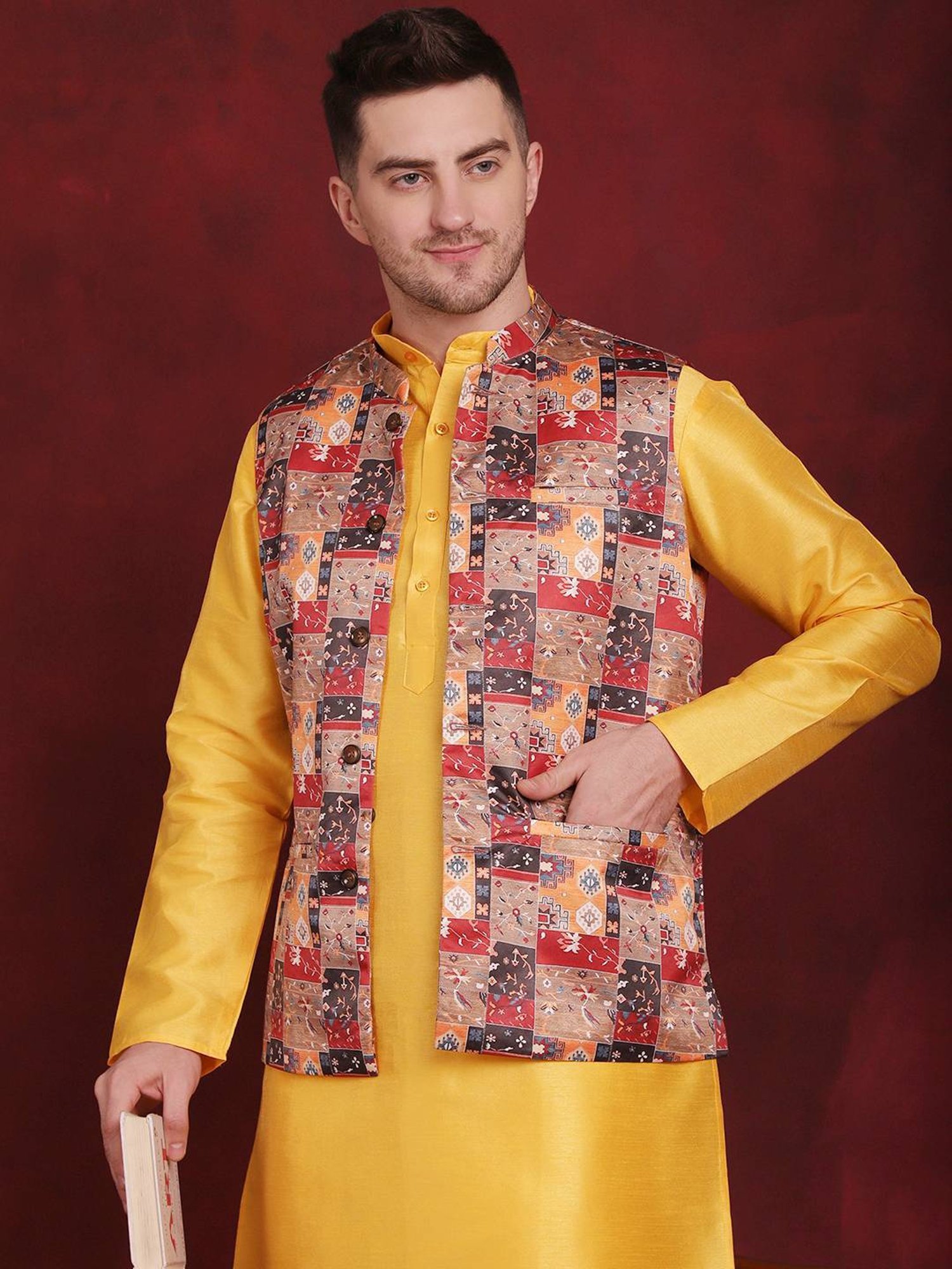 Jompers Multicolored Regular Fit Printed Nehru Jacket