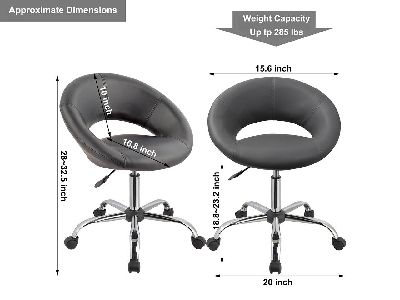 Swivel Height Adjustable Office Chair PU Leather Task Chairs Stool with Wheels