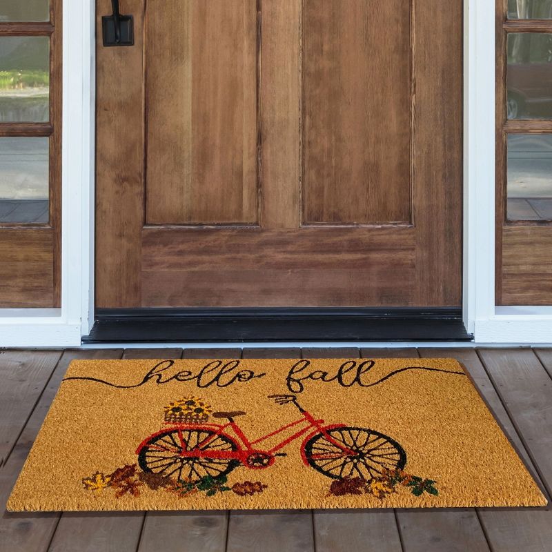 Farmhouse Living Hello Fall Bike Coir Doormat - 18" x 30" - Elrene Home Fashions