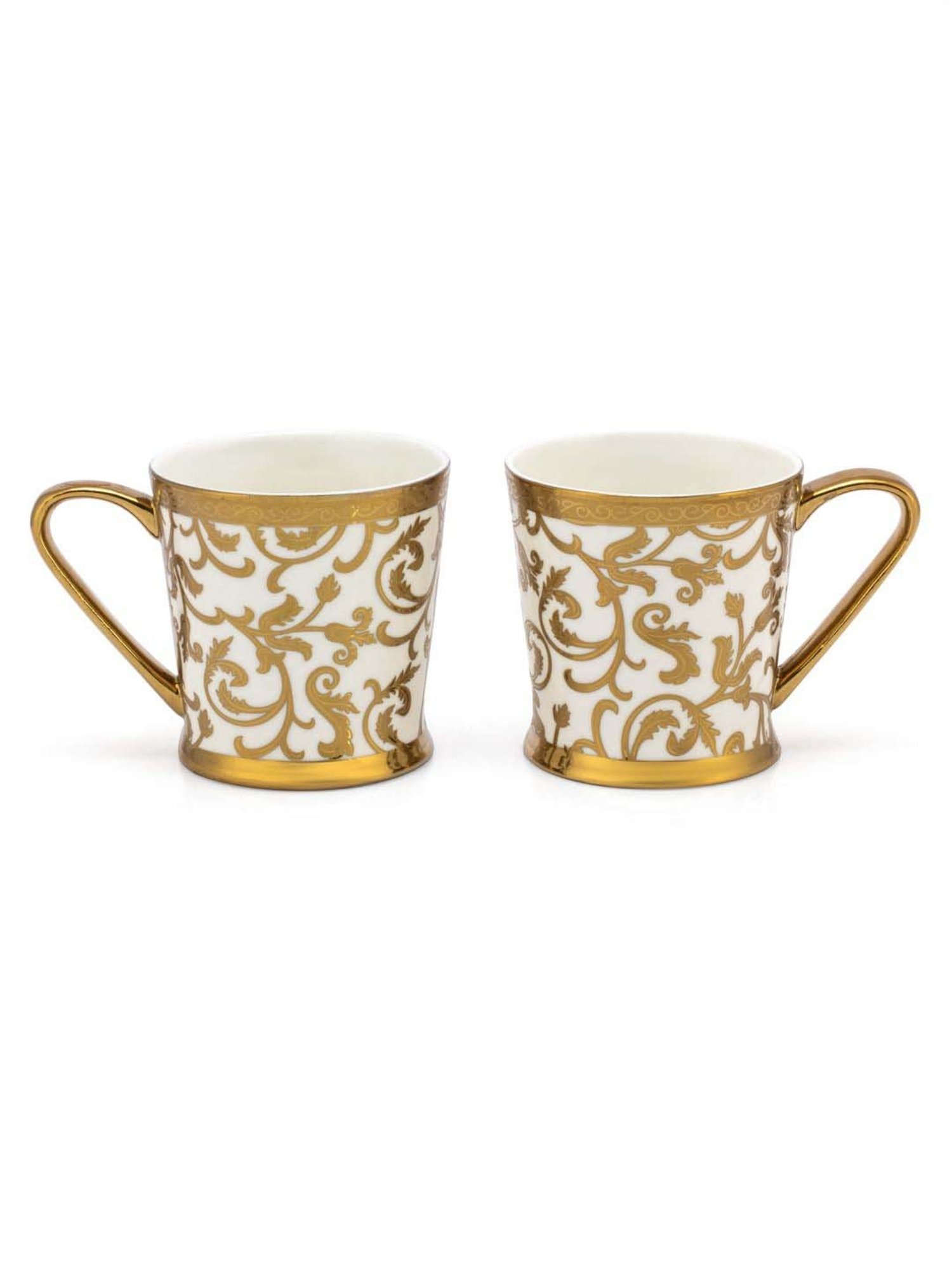 Clay Craft Peter Ebony Golden & White Ceramic Coffee Mugs (0.18 L) - Set of 6