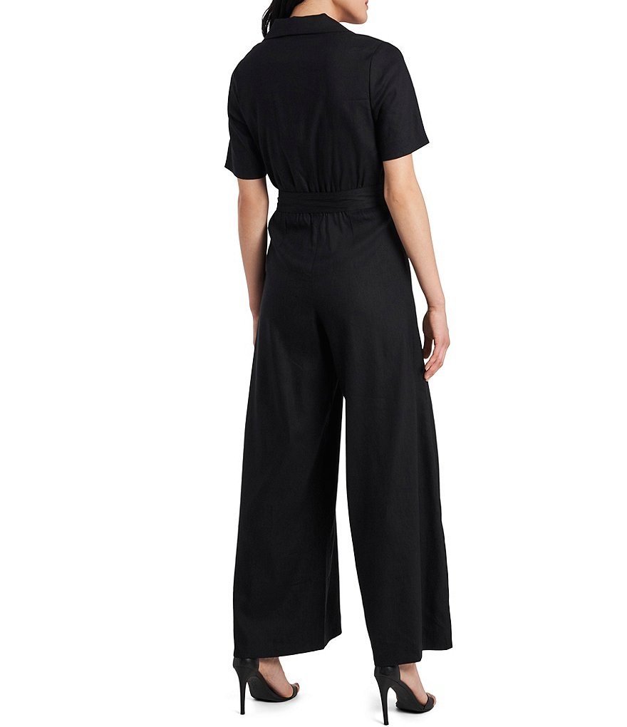 Vince Camuto Linen Blend Short Sleeve Button Front Jumpsuit