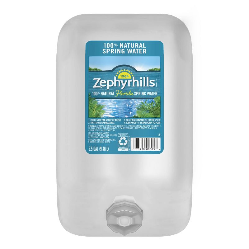Zephyrhills Brand 100% Natural Spring Water - 2.5 gal Jug