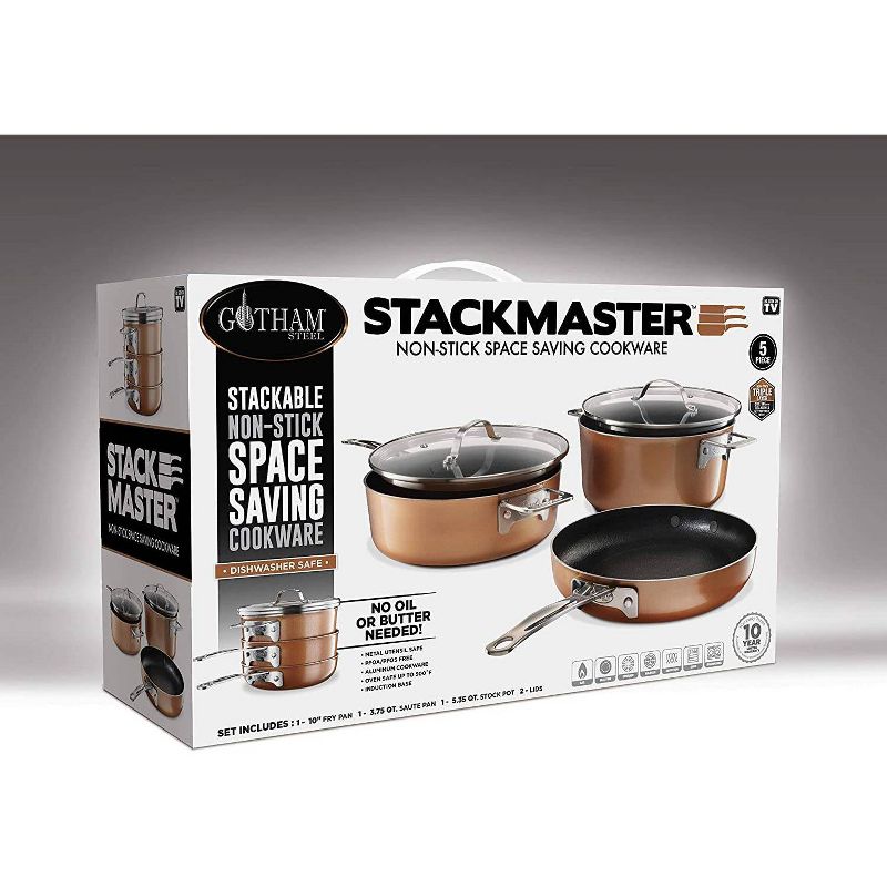 Gotham Steel Cast Textured Copper 5pc Stacking Cookware Set