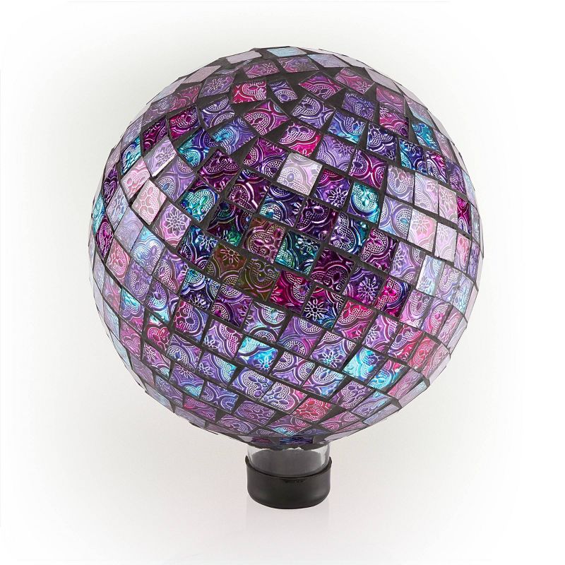 12" x 10" Indoor/Outdoor Embossed Pattern Glass Gazing Globe Purple - Alpine Corporation