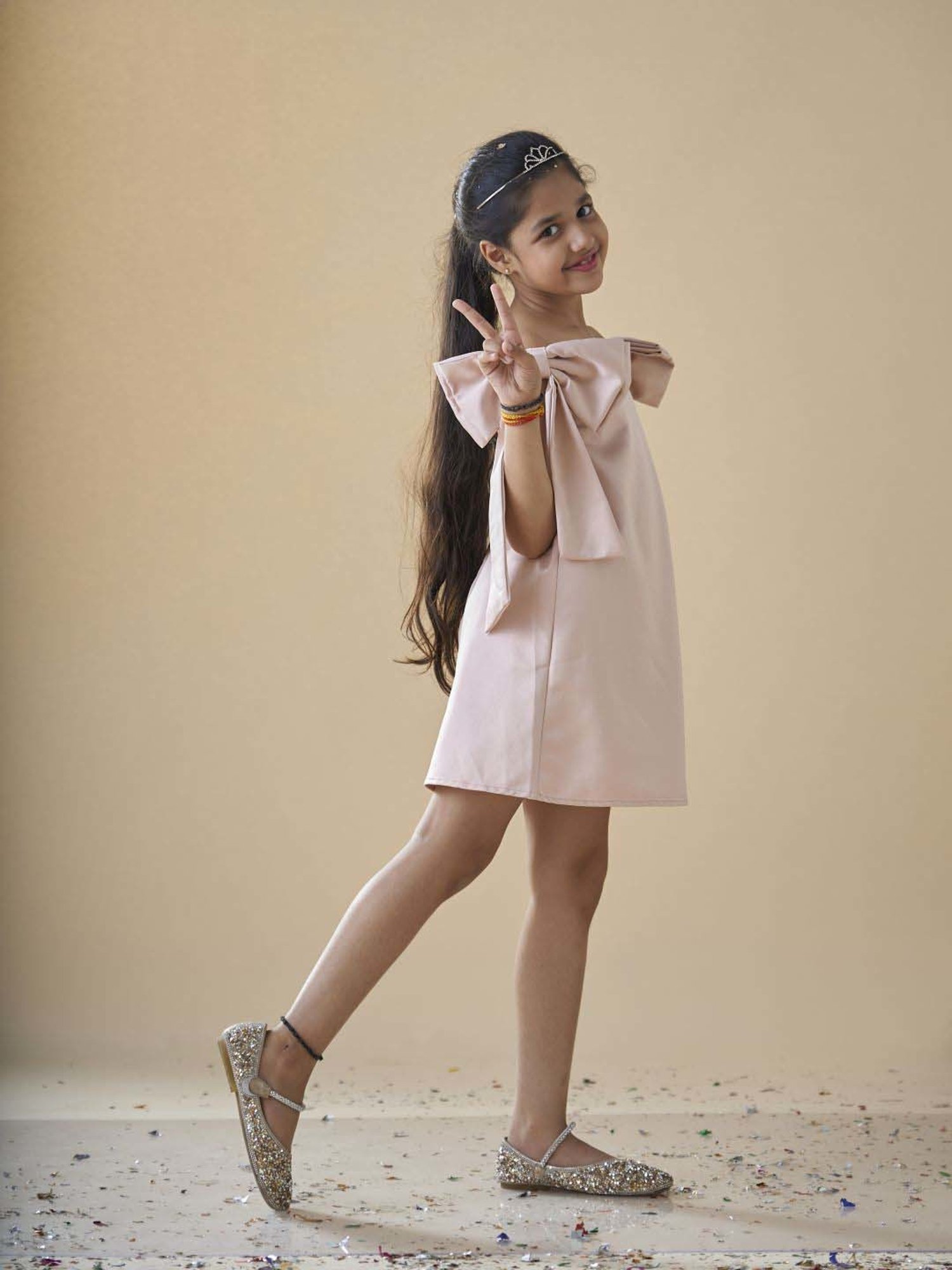 KidsDew Girls Beige Solid Casual Dresses