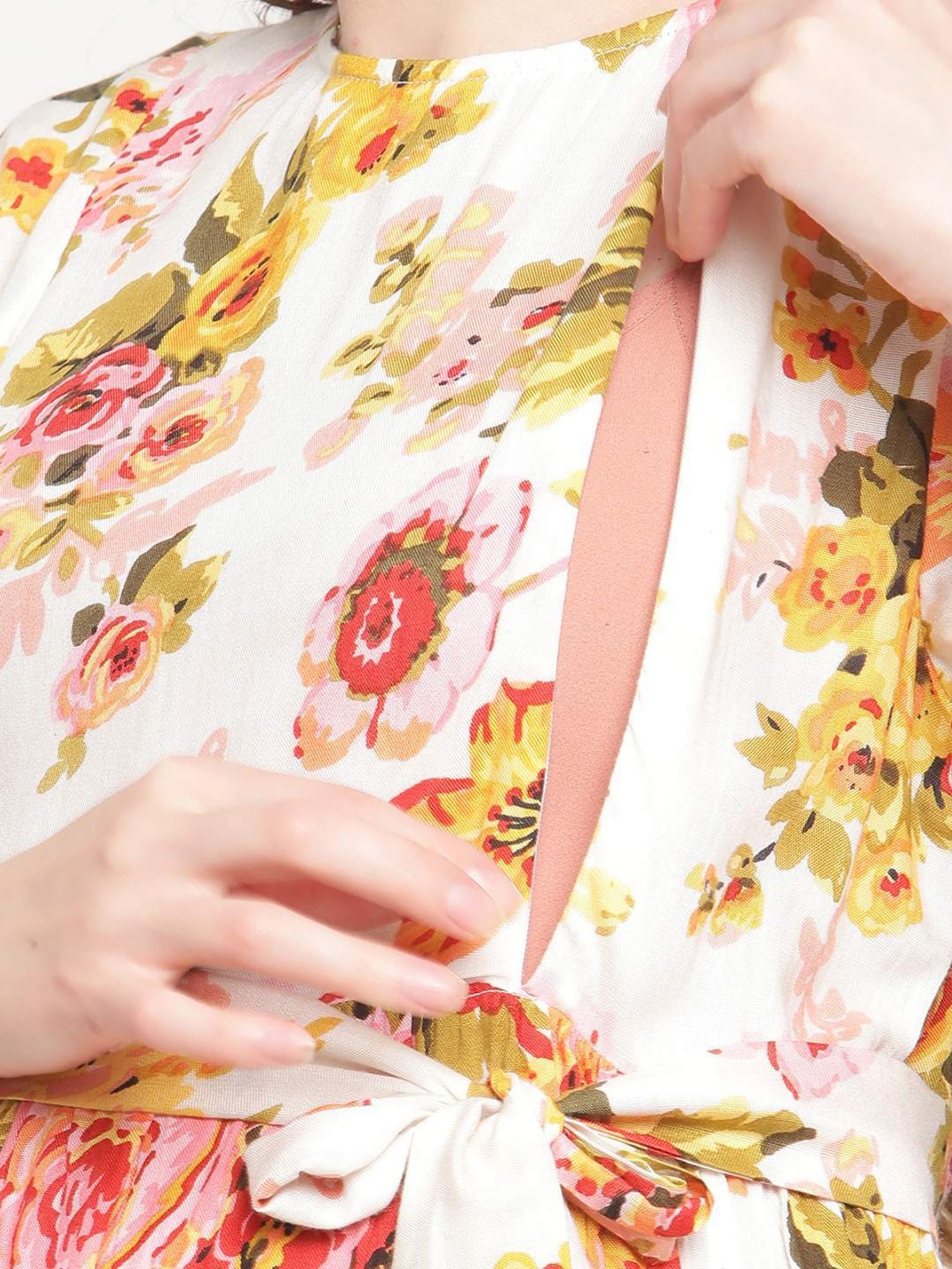 Moms Maternity Off-White Printed Maternity Dress