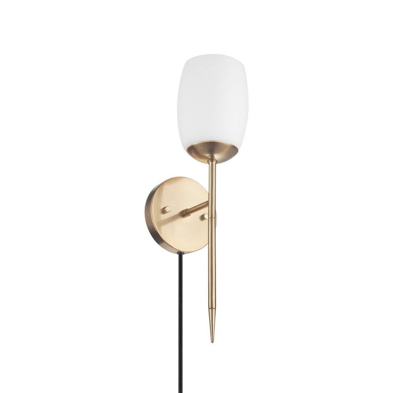 Plug-in or Hardwire Wall Sconce with Opal Glass Shade Matte Brass - Globe Electric