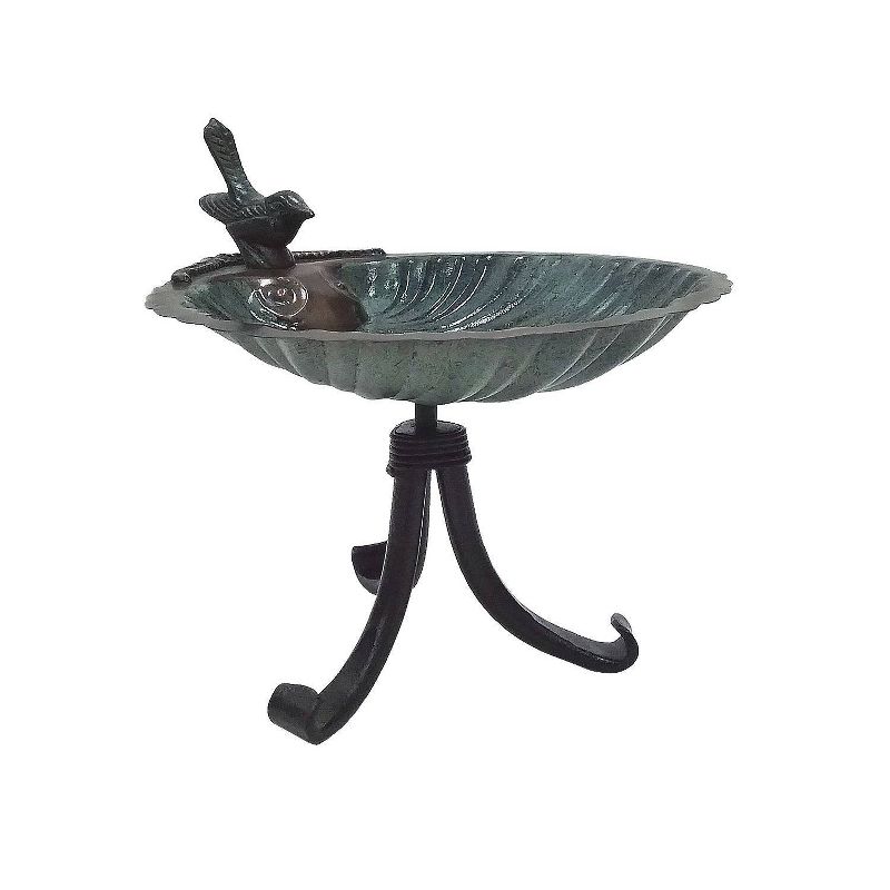 10.75" Tall Scallop Shell Birdbath with Tripod Stand Antique Brass Plated - Achla Designs