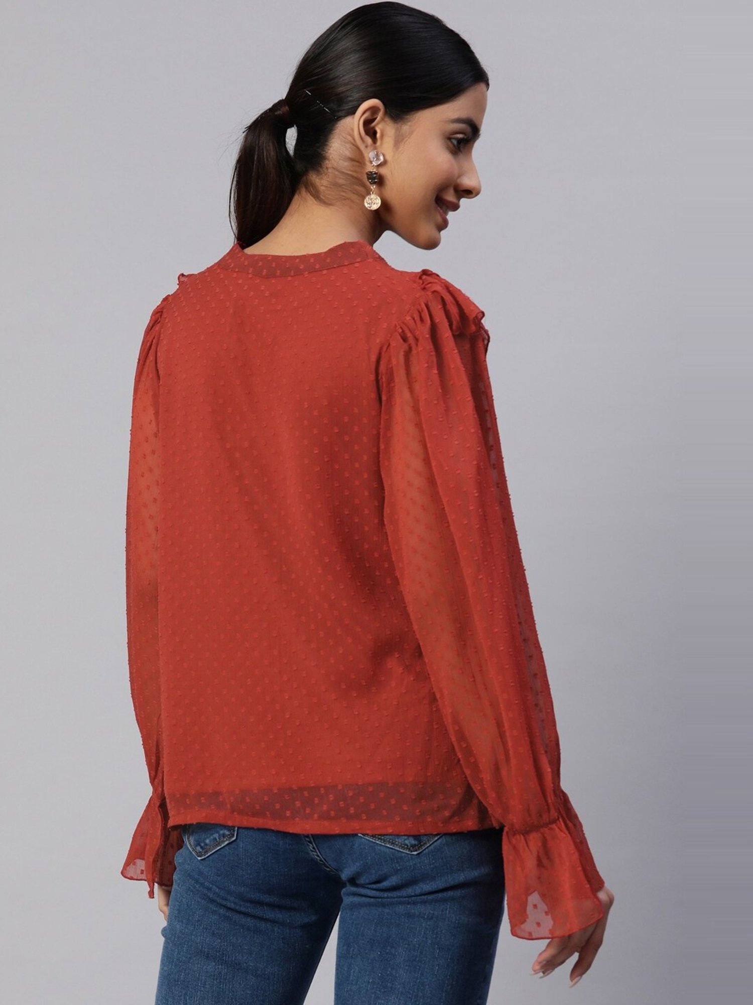 Melon by PlusS Red Self Pattern Top
