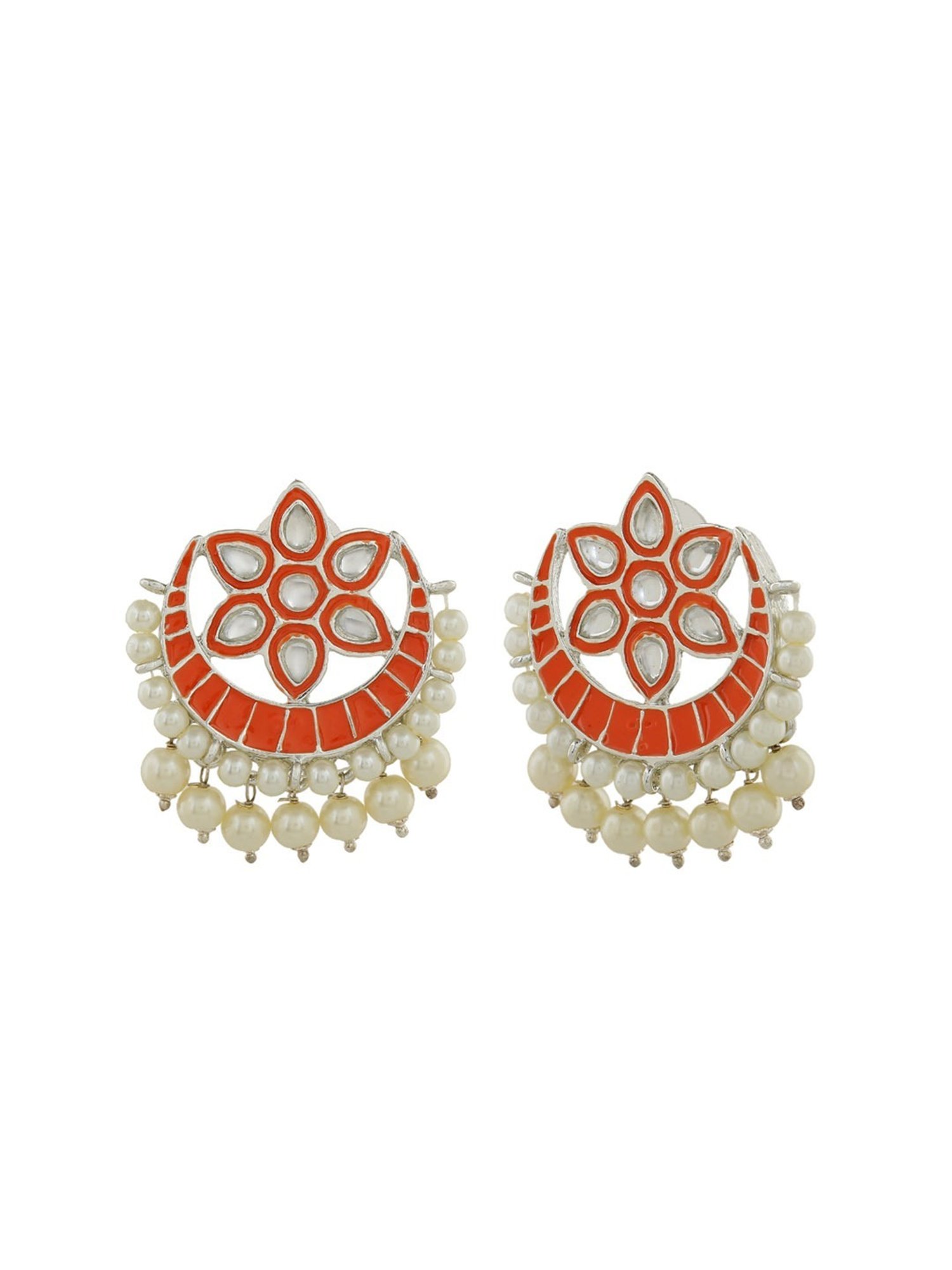 Estele Rhodium-Plated Ravishing Kundan Drop Earrings