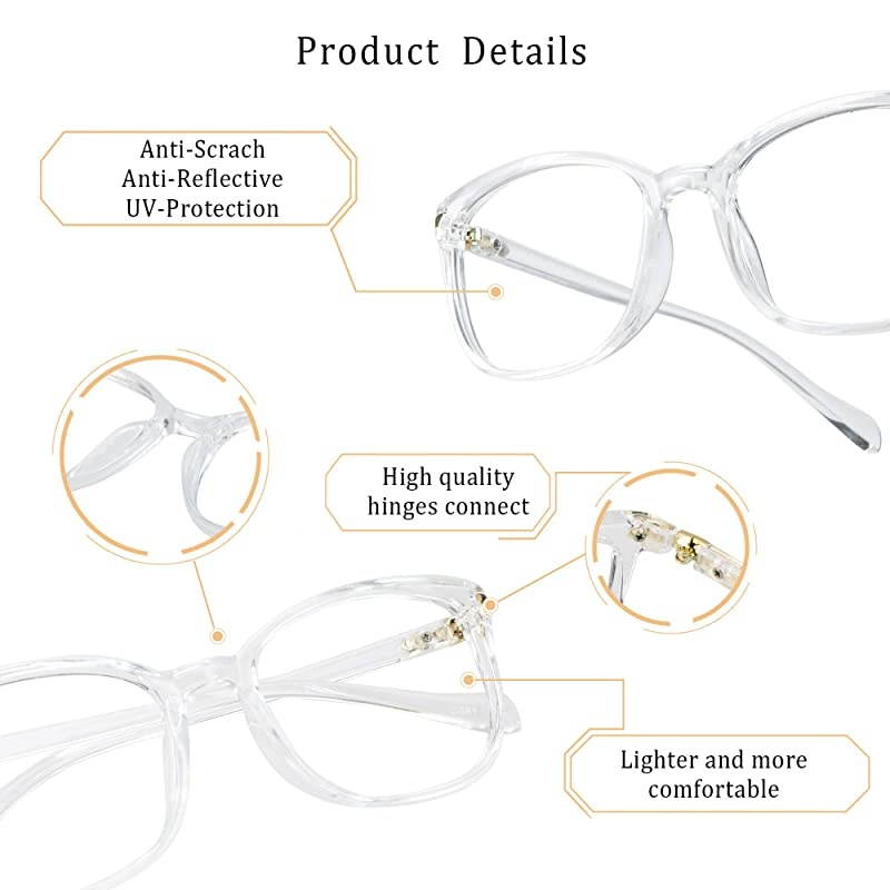 Blue Light Blocking Glasses, Anti Eyestrain, Computer Reading Glasses, Gaming Glasses, TV Glasses for Women Men, Anti Glare (Clear, 6.00 Magnification)