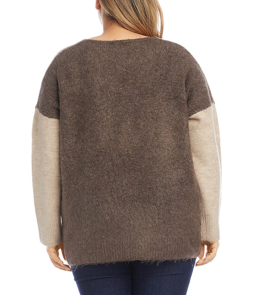 Ruby Rd. Plus Size Ombre Striped 3/4 Sleeve Button Front Long Cardigan