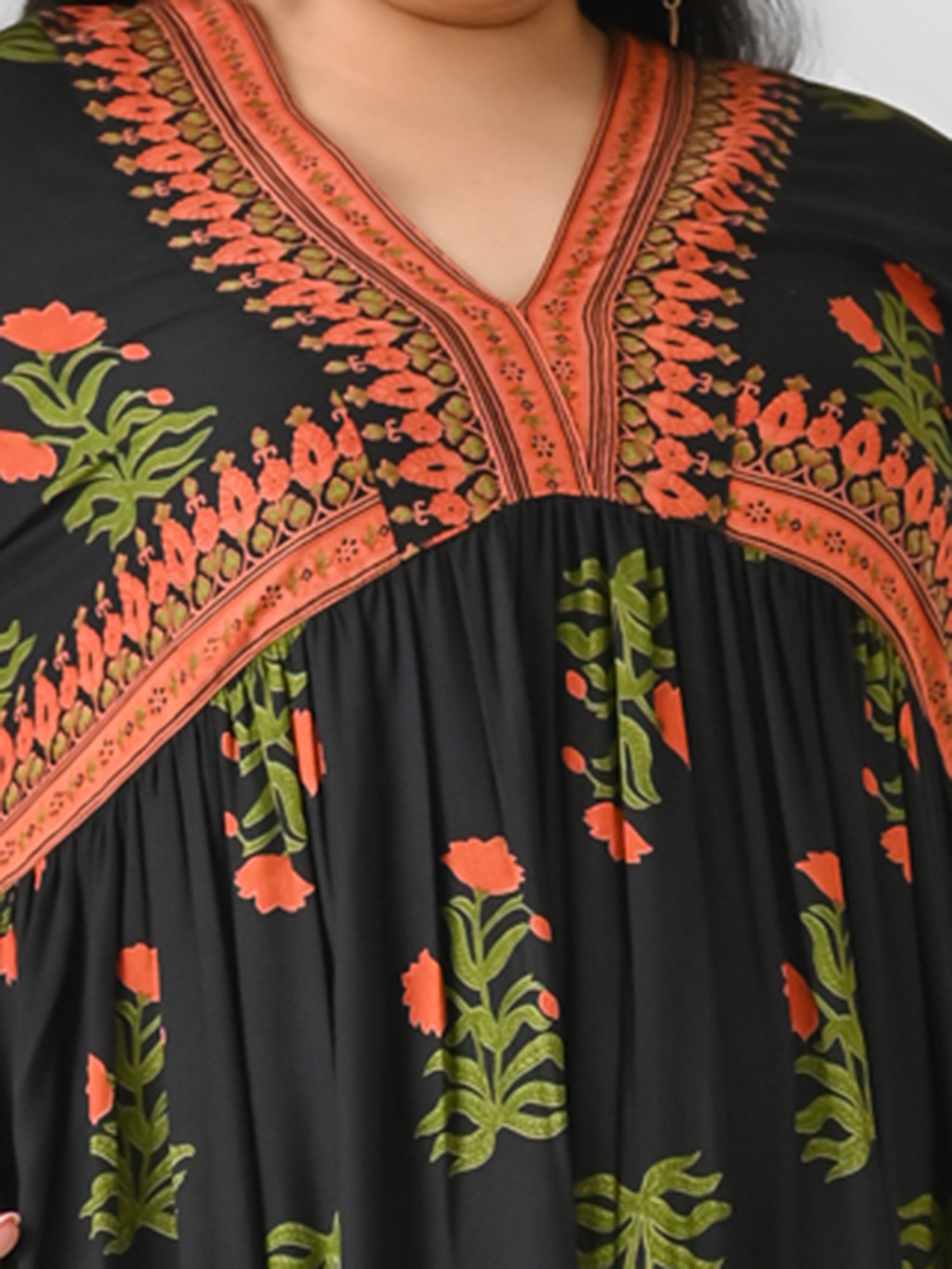 Rustorange Black Printed Ethnic Dress